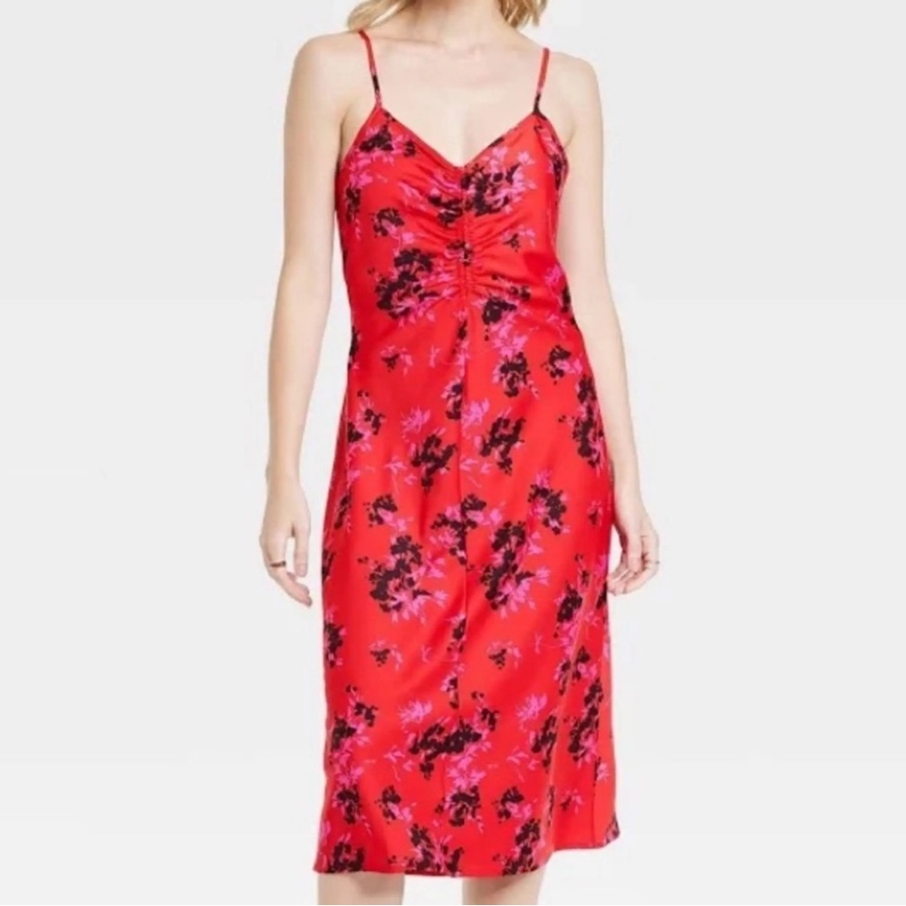 a new day Red, pink & black floral slip dress, size XL